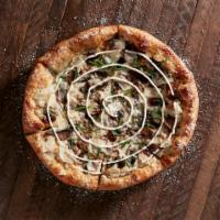 Holy Shiitake Pie · Olive oil and garlic base with roasted shiitake, button and portobello mushrooms, caramelize...