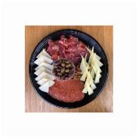 Chef's Meat & Cheese Board - Add On · Tetilla Cheese, Manchego Cheese, Serrano Ham, Chorizo, candied walnuts, marinated olives