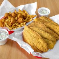 #8. Six Fillets Family Basket · 6 fillets, family fries, family coleslaw and 6 hush puppies.