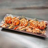 5 Piece Takoyaki · Octopus, scallion, garlic, seaweed, fish paper.