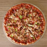 Deluxe Pizza · Onion, green pepper, pepperoni, sausage, mushroom.