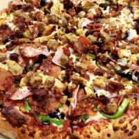 Supreme Pizza · Onion, green pepper, ham, canadian bacon, pepperoni, mushroom, sausage, pineapple, olives, j...