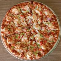 15” Large Shrimp Bacon Ranch · Ranch sauce, shrimp, onion, green peppers, bacon bits and tomato.