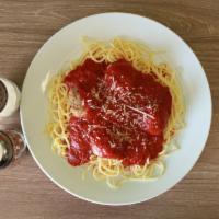 Spaghetti with Meatballs · Homemade meatballs served over a bed of spaghetti with hearty marinara.