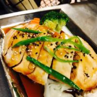 Chicken Teriyaki · Grilled chicken breasts with broccoli, cabbage, carrot, sesame seed and teriyaki sauce. Serv...