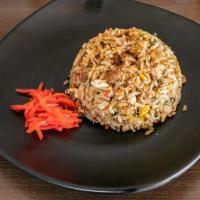 Chashu Fried Rice · Onion, carrots, green onion, egg, chopped chashu pork ＆ rice.
