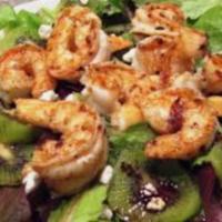 Salade de Crevettes · Mixed greens, shrimps, cucumbers, tomatoes, pineapple and red onions.