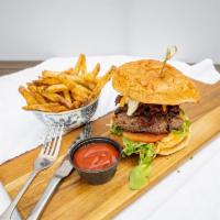 The Rook Burger · Double Smash Burger, Cooper Sharp Cheese, Frizzled Onions, Lettuce, Tomato, Roasted Long Hot...