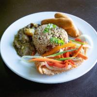 Escovitch Swai Dinner · Fillet or whole fish island herb rubbed, then fried and smothered with a flavorful, spiced, ...