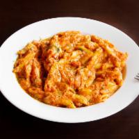 Pink Penne and Garlic Bread · Served with homemade Italian pink sauce and large penne noodles.