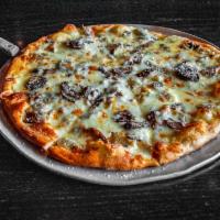 Mushroom Pizza · roasted mushrooms, shredded mozzarella, grated Parmesan, Asiago cheese, garlic Parmesan sauc...