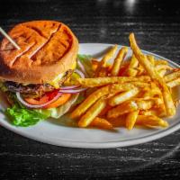 City Tavern House Burger · Angus reserve burger, lettuce, tomato, red onion,  pickles, and American cheese. City tavern...