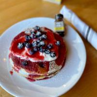 Double Berry Shor-Cakes · Introducing February’s Pancake of the Month, Double Berry Short-Cakes!!! Yolk pancakes made ...