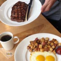 Steak and Eggs Combo · Any style with a 12 oz. ribeye steak chargrilled to order.