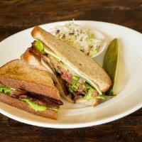 BLTSMA Sandwich · Wheat toast, smoked bacon, lettuce, tomato, Swiss, mayo and smashed avocado.