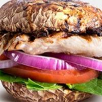 Portobello Sandwich · Grilled hormone-free, cage-free chicken, tomatoes, red onions, spinach, with ProteinHouse ba...