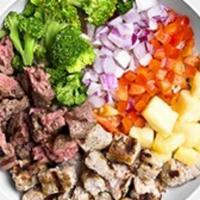 El Jefe Bowl · Hormone-free turkey, organic grass-fed bison, broccoli, red peppers, red onions, and pineapp...