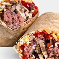 BBQ Bison Cheesesteak · Organic grass-fed bison, red peppers, red onions, mushrooms, low-fat Cheddar cheese, Protein...
