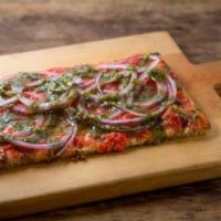 Pesto Pizza (large) · Homemade tomato sauce, onions and homemade pistachio pesto.