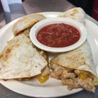 Smoked Chicken Quesadilla · Grilled flour tortilla filled with shredded roasted chicken and Jack cheese. 