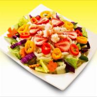 Udon Salad · Noodle with veggie, shrimp and fruits.