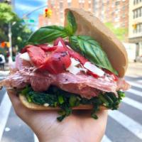 #20. Sopressata Sandwich · Sopressata, asiago, broccoli rabe, roasted peppers, roasted peppers, basil with olive oil on...
