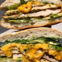 #H15. Fratello Sandwich · Grilled chicken, American cheese, avocado, lettuce, herb mayo on roll.