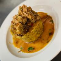 Mofongo Plate · Green plantain mofongo with pork rinds and Creole tomato sauce. Chicken and shrimp mofongo a...