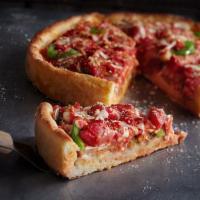 Numero Uno Deep Dish Pizza · Our famous crust filled with sausage, pepperoni, onions, peppers, mushrooms, UNO's chunky to...