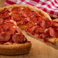 Prima Pepperoni Deep Dish Pizza · Pepperoni, chunky tomato sauce, mozzarella and pecorino Romano.