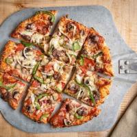 Individual Windy City Works  · 9 Slices. Fresh onions, peppers and mushrooms with bacon, hamburger, pepperoni, crumbled sau...