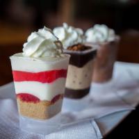 Dessert Shooter - 3 Shooters · Try all three sweet treats! Strawberry cheesecake, Reese’s peanut butter and brownie mousse....