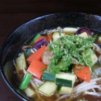 Vegetable Ramen · Chicken broth eith kale noodles. Chicken base broth with original soy sauce with carrot, zuc...