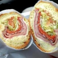 The Godfather Sandwich · Genoa salami, sweet soppressata, ham cappy, pepperoni, mortadella, fresh mozzarella, fire ro...