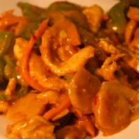 Coconut Curry Plate · Yellow onions, bell peppers, carrots and broccoli stir-fried in our spicy coconut milk curry...