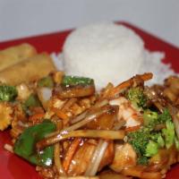 Triple Delight Plate · Baby corn, bean sprouts, bamboo shoots, broccoli, yellow onions, mushrooms, carrots and bell...