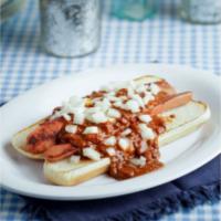Chili Dog · 8 inch all beef grilled hot dog served plain on toasted hot dog bun. Smothered in rich meaty...
