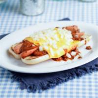 Chili Cheese Dog · 8 inch all beef grilled hot dog served plain on toasted hot dog bun. Smothered in rich meaty...