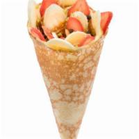 3. Strawberry Banana Crepe · Strawberry, Banana, Pistachio, Custard cream, Whipped Yogurt, Chocolate Chips