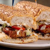 Hot Sausage Po-Boy · Hot sausage topped with lettuce, tomato and mayonnaise. Served on a 10' poboy.