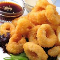 Calamari Rings · Lightly fried calamari, wasabi mayo and spicy teriyaki sauce.