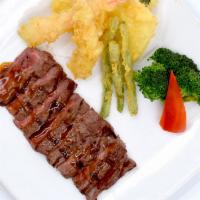 Beef Teriyaki Tempura · Beef will be cooked well-done, unless requested otherwise. Served with shrimp and vegetables.