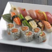 Sushi Moriawase  · Tuna, salmon, yellowtail, shrimp, crab, egg, albacore, freshwater eel, asparagus and 6 piece...