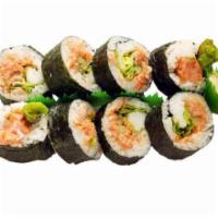Spicy Ahi Maki · 8 pieces. Made with ground ahi, masago, green onion, cucumber, lettuce and spicy sauce.