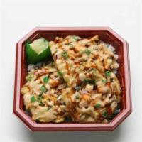 Spicy Kakiage Don · Kakiage (mixed veggie tempura) with nori, green onions, spicy sauce, and teriyaki sauce.