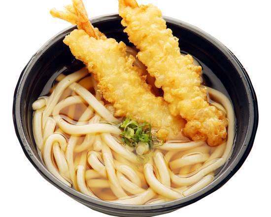 Tempura Udon · Udon noodles topped with shrimp tempura, green onions, and wasabi (for cold udon only).