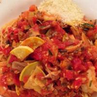 Capellini Boso E Mare Dinner · Angel hair pasta, shrimp, zucchii, mushroom. in tomato sauce.