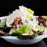 Shepherd's Salad · Mixed greens, cherry tomatoes, cucumbers, mushrooms, goat cheese, roasted eggplant and zucch...