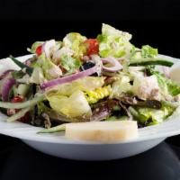 French Tuna Salad · Mixed greens, cherry tomatoes, cucumbers, purple onions, black olives, seasoned tuna, hard b...