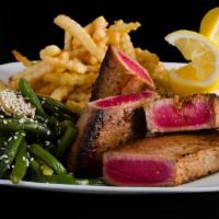 Tuna Fillet Steak · Marinated in-house spice blend fillet steak. Served with salad and 2 side dishes.